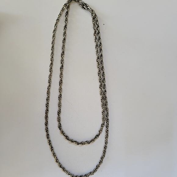 Vintage Silver Tone Double Strand Rope Chain Necklace Bold Chunky Layered Design - Picture 2 of 10